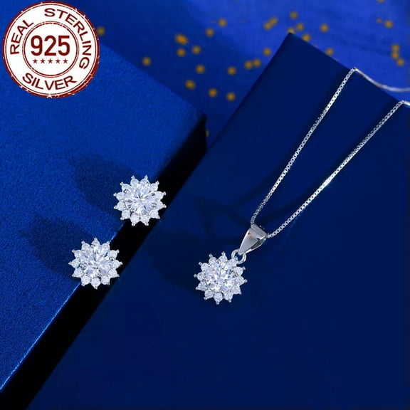 Solid 925 Sterling Silver Round CZ Pendent Stud Earrings Wedding Jewelry Set