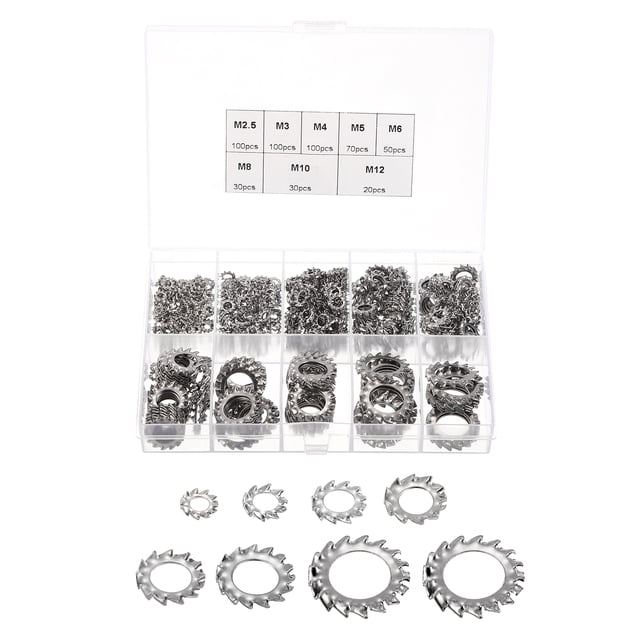 500pack External Tooth Star Lock Washers Assortment Kit- for Equipment Fasteners
