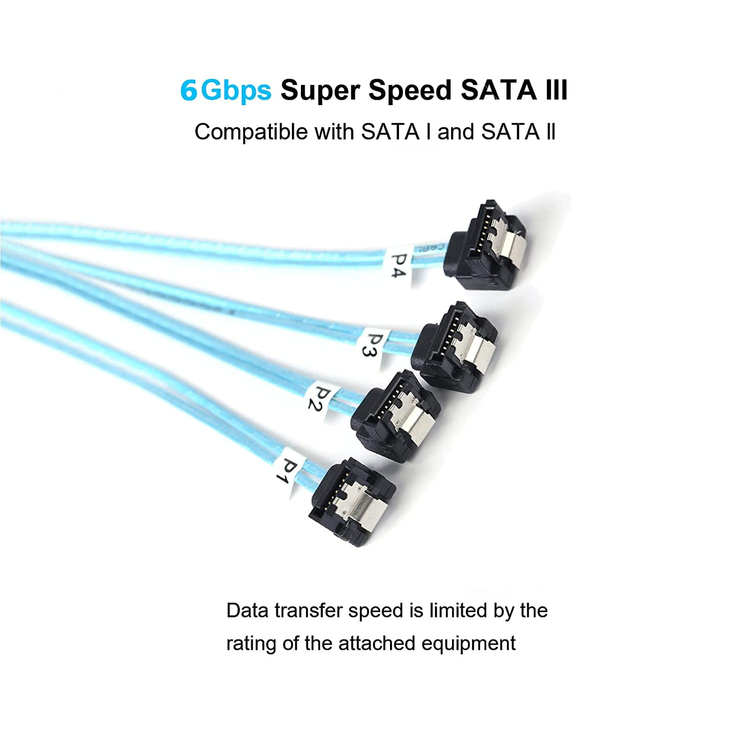 HRTGFD-SATA-III Cable:0.5M, 4Pcs/Set Thin 90-Degree SATA Right-Angle Cable SAS 6Gbps Data Angled to Straight for Server-Raid Computer SDD HDD CD DVD Drives (1.6FT)