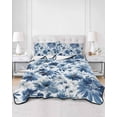thumbnail image 2 of Full Size Quilt Bedding Set, Blue Spring Floral Reversible Summer Quilt 3 Pieces, Watercolor Ombre Summer Botanical Lightweight Bedspreads Coverlets with 2 Pillow Shams for All Seasons, 2 of 5