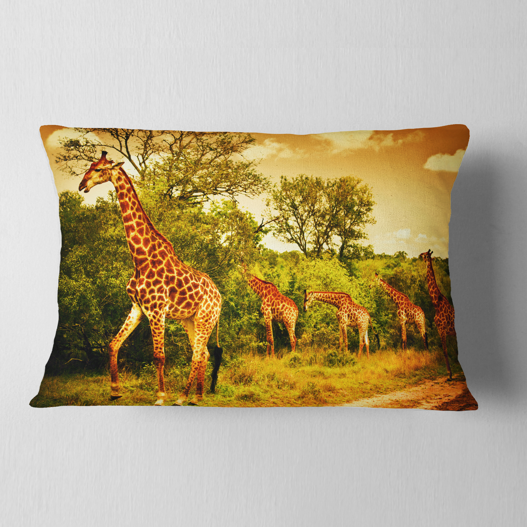 Designart South African Giraffes - African Throw Pillow - 12x20