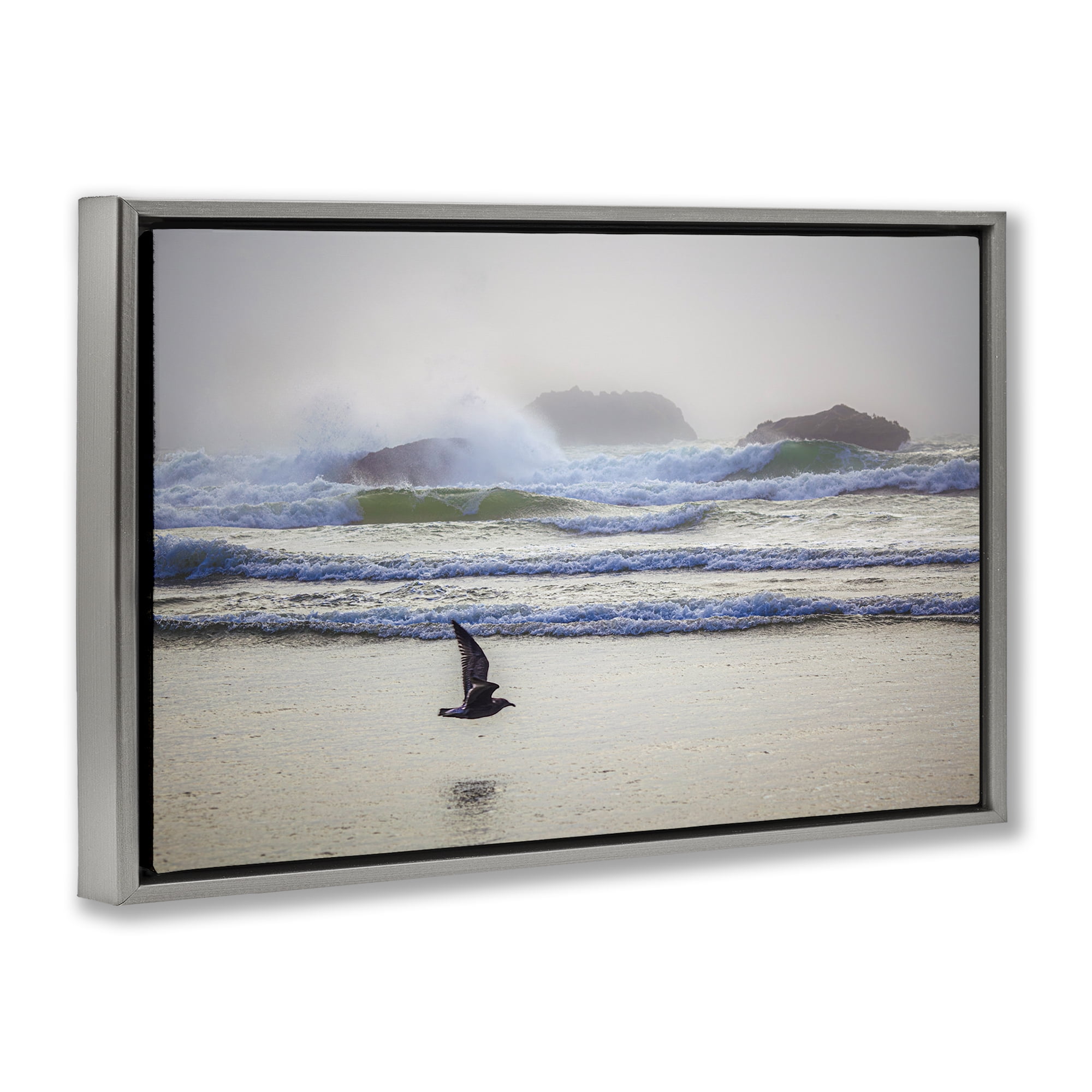 Stupell Industries Flying Low over Shore Landscape & Nature Photography Gray Floater Framed Canvas Art Print Wall Art, 31 x 21
