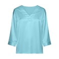 thumbnail image 7 of Rhuody Womens Spring Tops Loose Fit Satin Short Sleeve Crew Neck Solid Color Pullover T Shirt For Summer Fashion Wear Light Blue M, 7 of 7