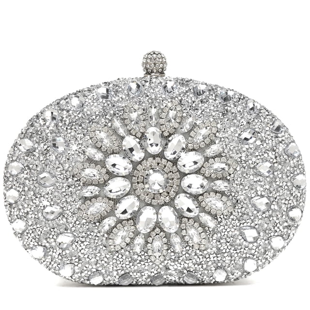 Bolso de noche para mujer, hermoso bolso de mano con diamantes de imitación brillantes, plateado
