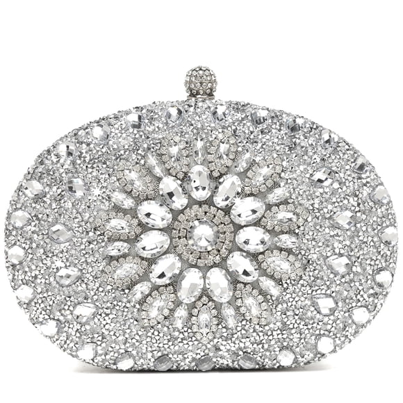 Bolso de noche para mujer, hermoso bolso de mano con diamantes de imitación brillantes, plateado