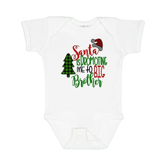 Inktastic Santa is Promoting Me to Big Brother Green Plaid Tree Boys Baby Bodysuit