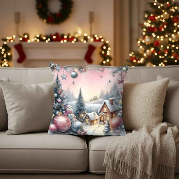 Fundas de Almohada Navideñas de 45 X 45 Cm | Fundas Decorativas con Cremallera Oculta y Tejido Suave | Estampado Festivo | Algodón Transpirable | Tamaño Universal | Fácil de Limpiar | Incluye 1 Funda