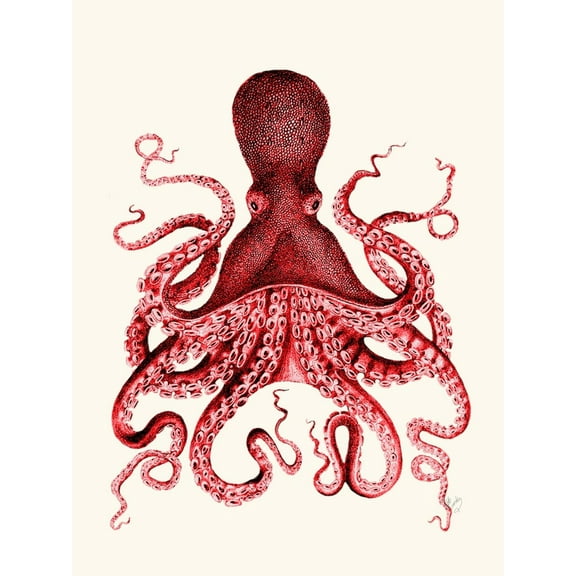 Art.com Red Octopus 3 Art Print by Fab Funky, 12" x 16"