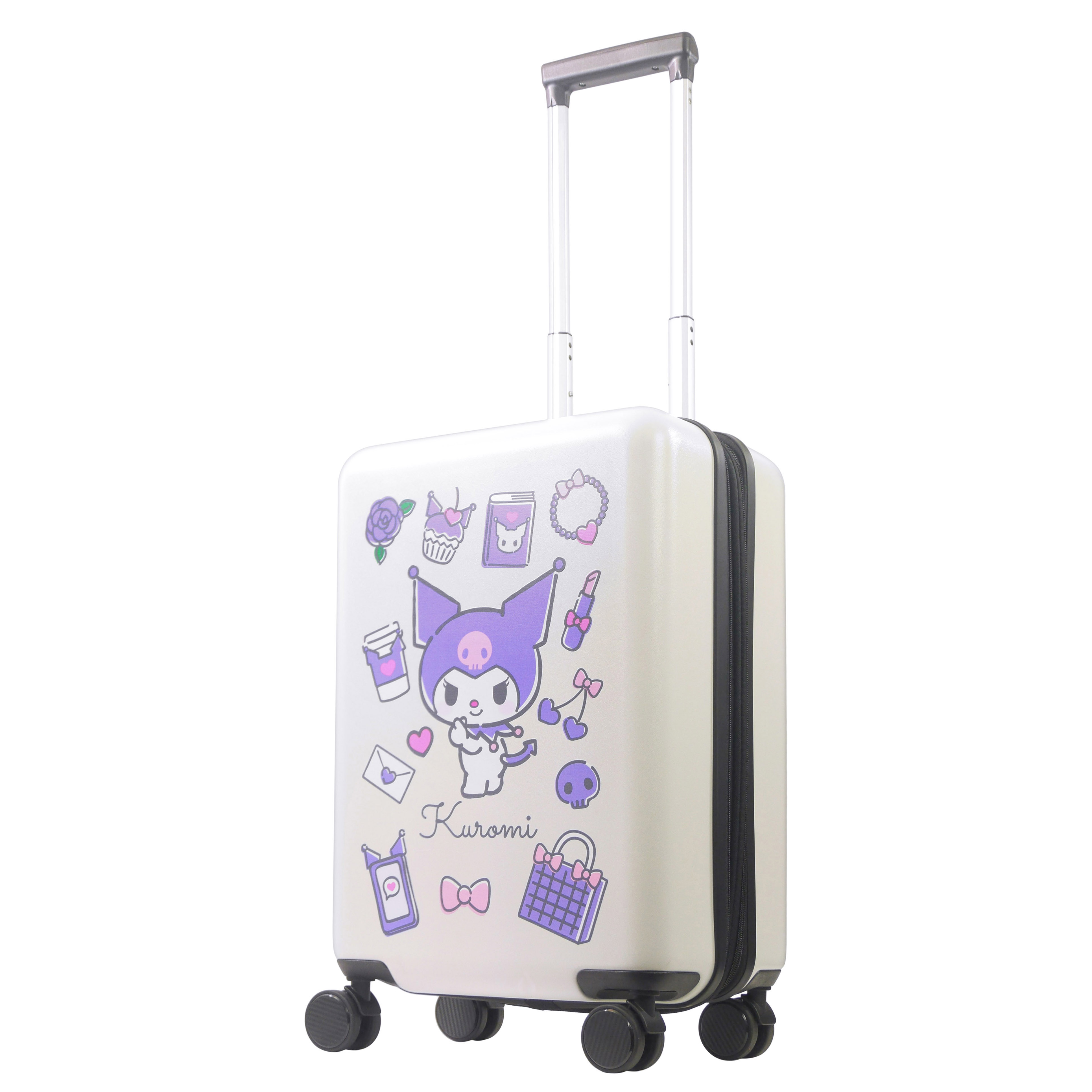 FUL Sanrio Kuromi and My Melody 22.5 Inch Carry On Luggage, Hardshell Rolling Suitcase with Spinner Wheels, White
