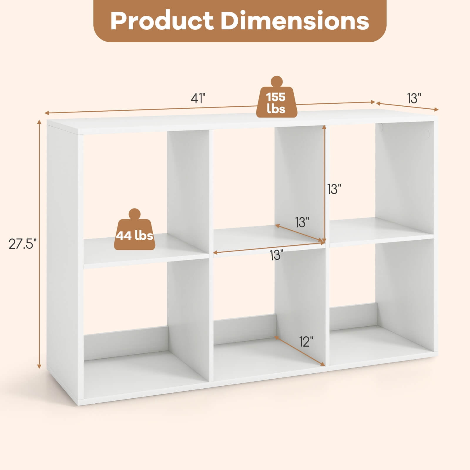 Costway 6-Cube Open Bookshelf with Anti-tip Kits Home Modern Style Storage Shelf for Study White