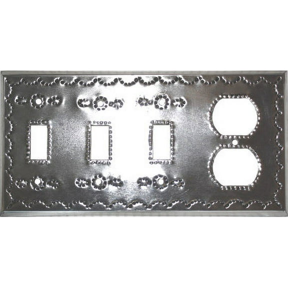 Triple Toggle-Outlet Silver Tin Switchplate