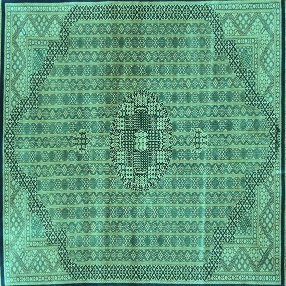 Ahgly Company Machine Washable Indoor Square Persian Turquoise Blue Traditional Area Rugs, 6' Square