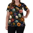 thumbnail image 3 of Easter Womens Scrubs Tops Cute Bunny Egg Printed Short Sleeve Working Uniform Plus Size V Neck T Shirt Stretchy Y2k Nurse Tunics Tops, #01 Navy S, 3 of 5