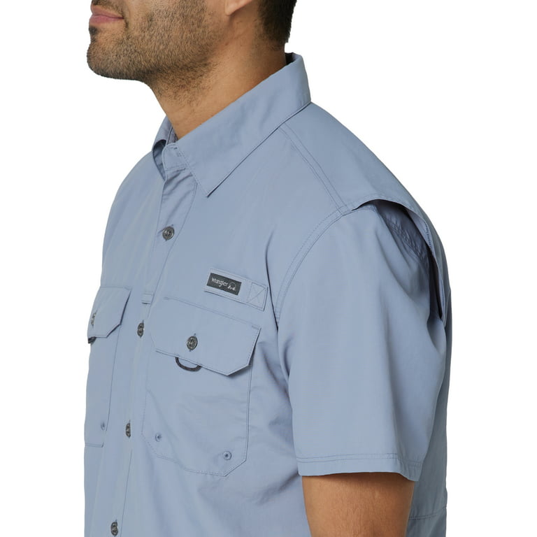 Wrangler Button Up Shirt Mens 2XL Green Tan Short Sleeve Fishing Graphic  Outdoor