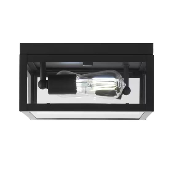 Hampton Bay Hurley Modern 2 -Light Matte Black Outdoor Flush Mount Ceiling Light