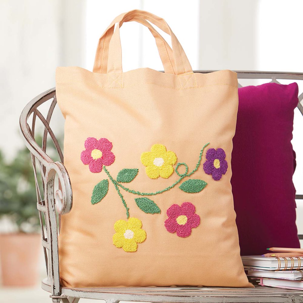 Craftways® Colorful Flowers Tote Bag Punch Needle Kit