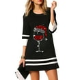 thumbnail image 1 of Robe Mini à Manches 3/4 Col Rond pour Femmes Motif Arbre de Noël Automne Élan Coupe de Vin Décontractée Robe Mode Urbaine, 1 of 9