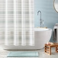 thumbnail image 2 of TOWN & COUNTRY EVERYDAY Solana Textured Woven Stripe Cotton-Rich Breathable Fabric Shower Curtain with Reinforced Buttonhole Top Hem, White/Aqua/Blue, 70"x72", 2 of 10