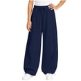thumbnail image 2 of Agkizg Kids Girls Curved Leg Sweatpants Elastic Waist Solid Color Casual Pants for Trendy Fall Winter Wear, Sizes 7-8 Years, 2 of 6