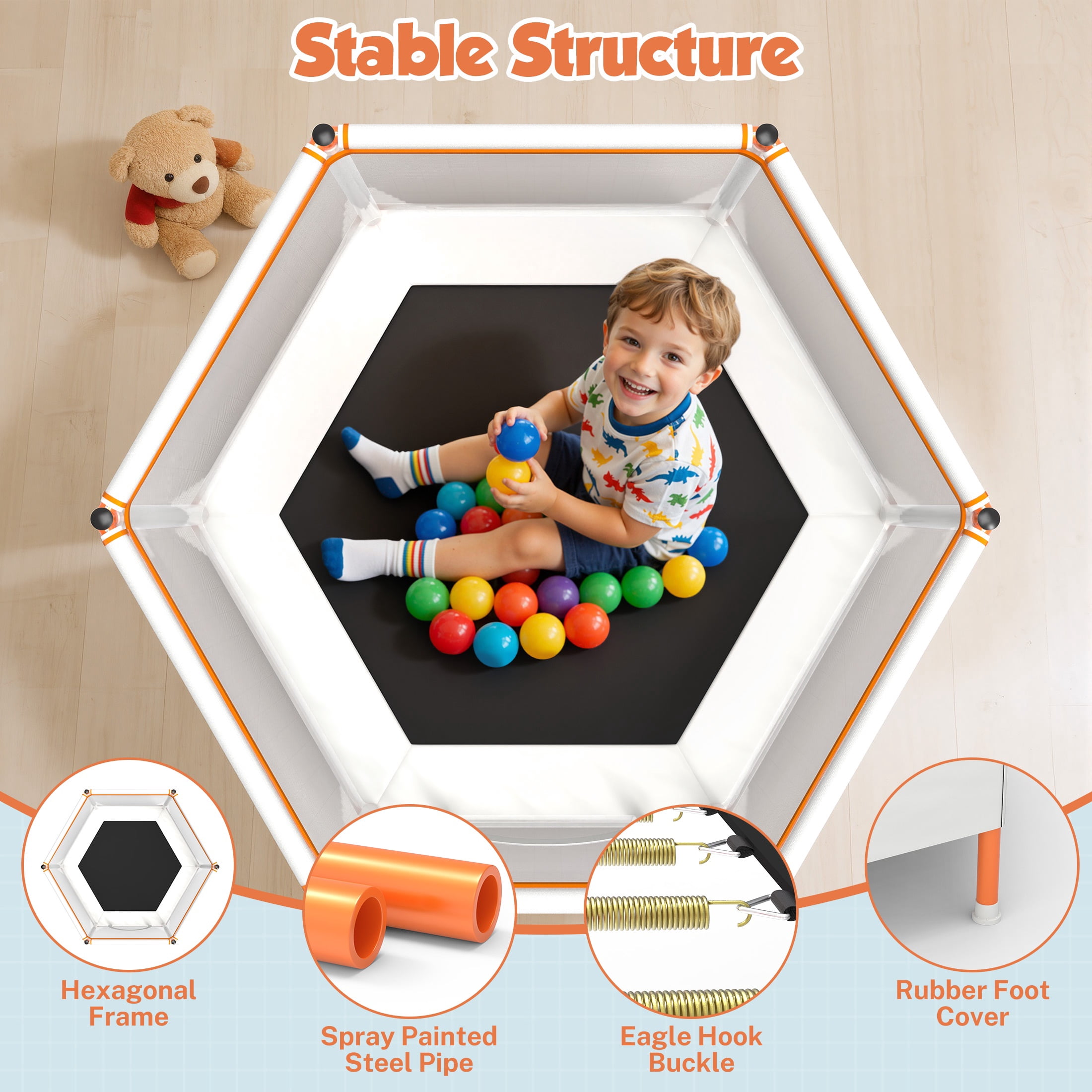 SHINPT 55'' Kids Trampoline with Safety Net, No-Gap Toddler Trampoline Indoor&Outdoor, Mini Trampoline for Kids Ages 3-8, 4.5FT Small Trampoline with Enclosure, Easy Assembly