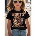 thumbnail image 1 of Summer Girl's 100% Cotton "Boots On The Ground" Alphabet Cartoon Cowboy Hat And Boots Print T-Shirt Comfortable And Casual Round NeckShort Sleeved Shirt for Suitable for Both Boys And Girls, 1 of 6