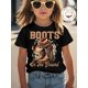 thumbnail image 1 of Summer Girl's 100% Cotton "Boots On The Ground" Alphabet Cartoon Cowboy Hat And Boots Print T-Shirt Comfortable And Casual Round NeckShort Sleeved Shirt for Suitable for Both Boys And Girls, 1 of 6