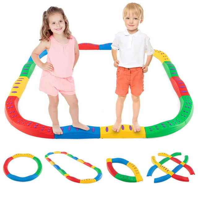 Gymax Poutres d'Équilibre Colorées pour Enfants avec Surface Texturée Antidérapante et Coussinet Inférieur