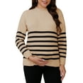 thumbnail image 1 of Suéteres de maternidad para mujeres, camisetas de manga larga, con abertura lateral, rayas, tejido acanalado, cuello simulado, pulóver para el embarazo, talla XL, marrón, 1 of 6
