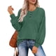 thumbnail image 3 of Top de manga larga para mujer, jersey con botones y cuello redondo, blusa informal holgada de manga larga para mujer, verde oscuro S, 3 of 6