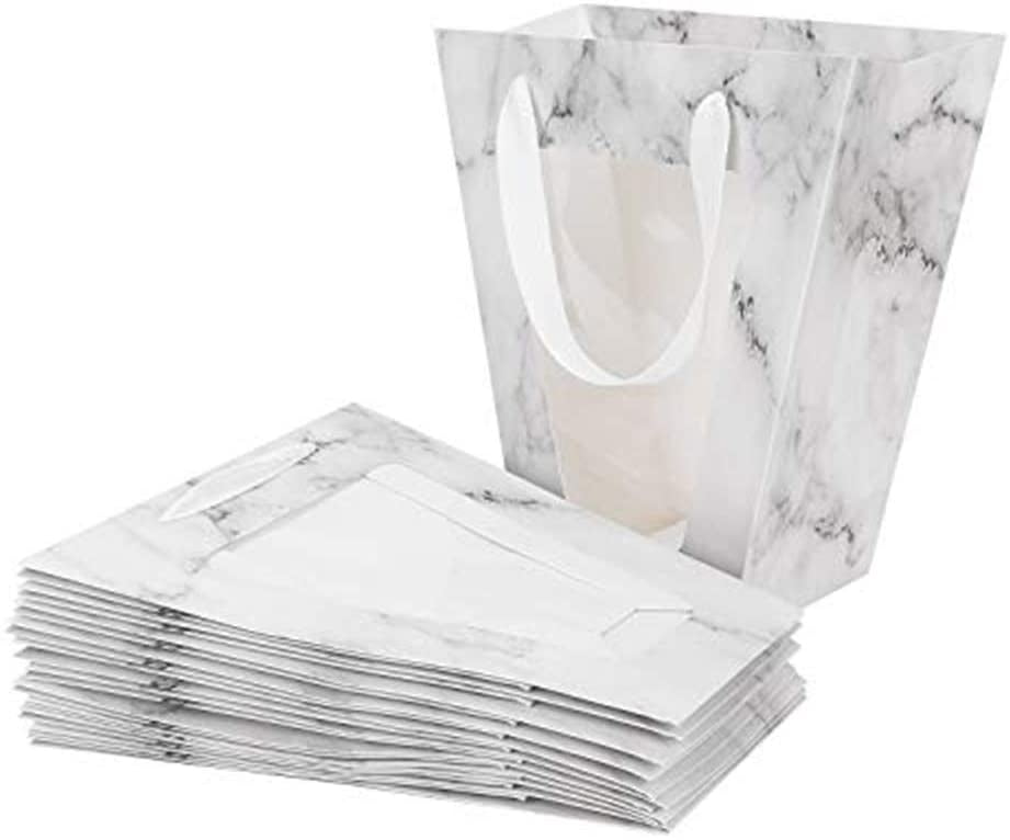 10 Pack Clear Gift Bags With Handles - Reusable Flower Bouquet Wrapping Bags, 13.78x9.9x5.9 Inches, PP Plastic