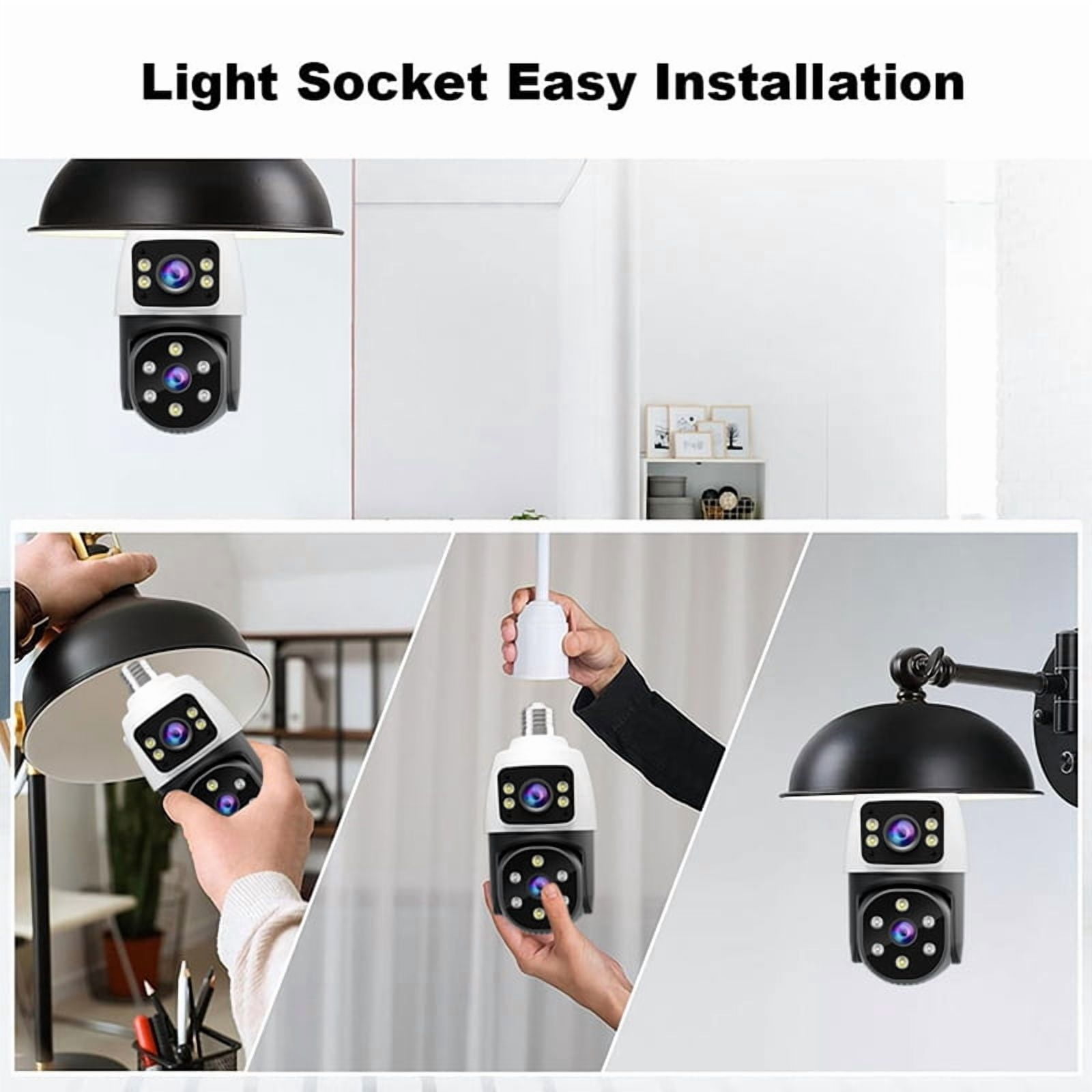 4MP Bulb Wifi PTZ Surveillance Camera Wireless 2MP Dual Lens, Night Vision, Human Tracking, Security Baby Monitor