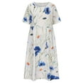 thumbnail image 3 of QJUHUNG Midi pour Femmes Été Décontracté en Vrac Boho Floral Imprimé Col Rond Manches Courtes Genou Longueur Robe Froncée avec Poches, 3 of 5
