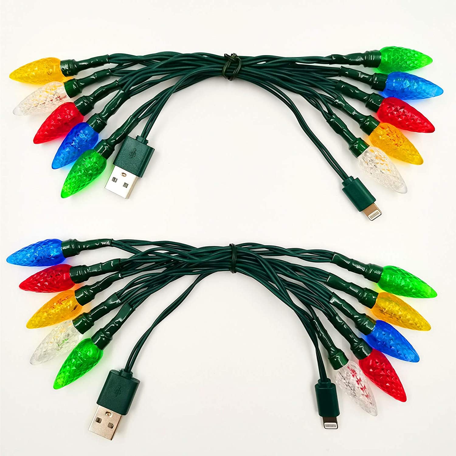 Holiday Christmas Lights Charging Cable, USB and Bulb Charger, 50 Inch 10 Multicolor Christmas