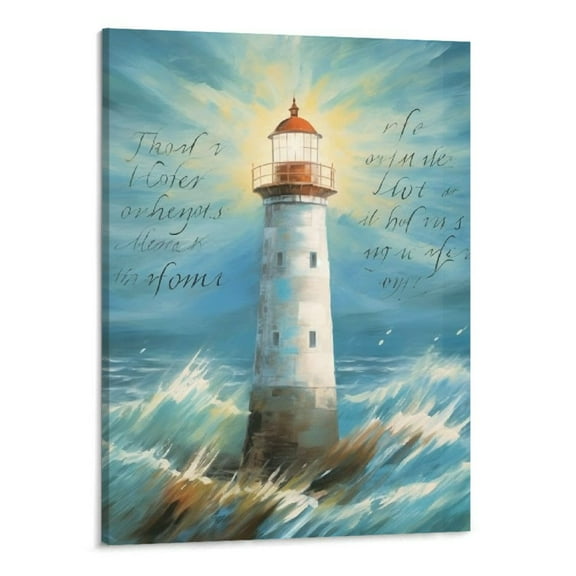 Creowell Nautical Lighthouse Wall Decor - Aqua Canvas Print Pictures Beach Themed Bathroom Decorations - Christian Wall Art with Inspirational Quotes Framed Ready to Hang 16x20 inch