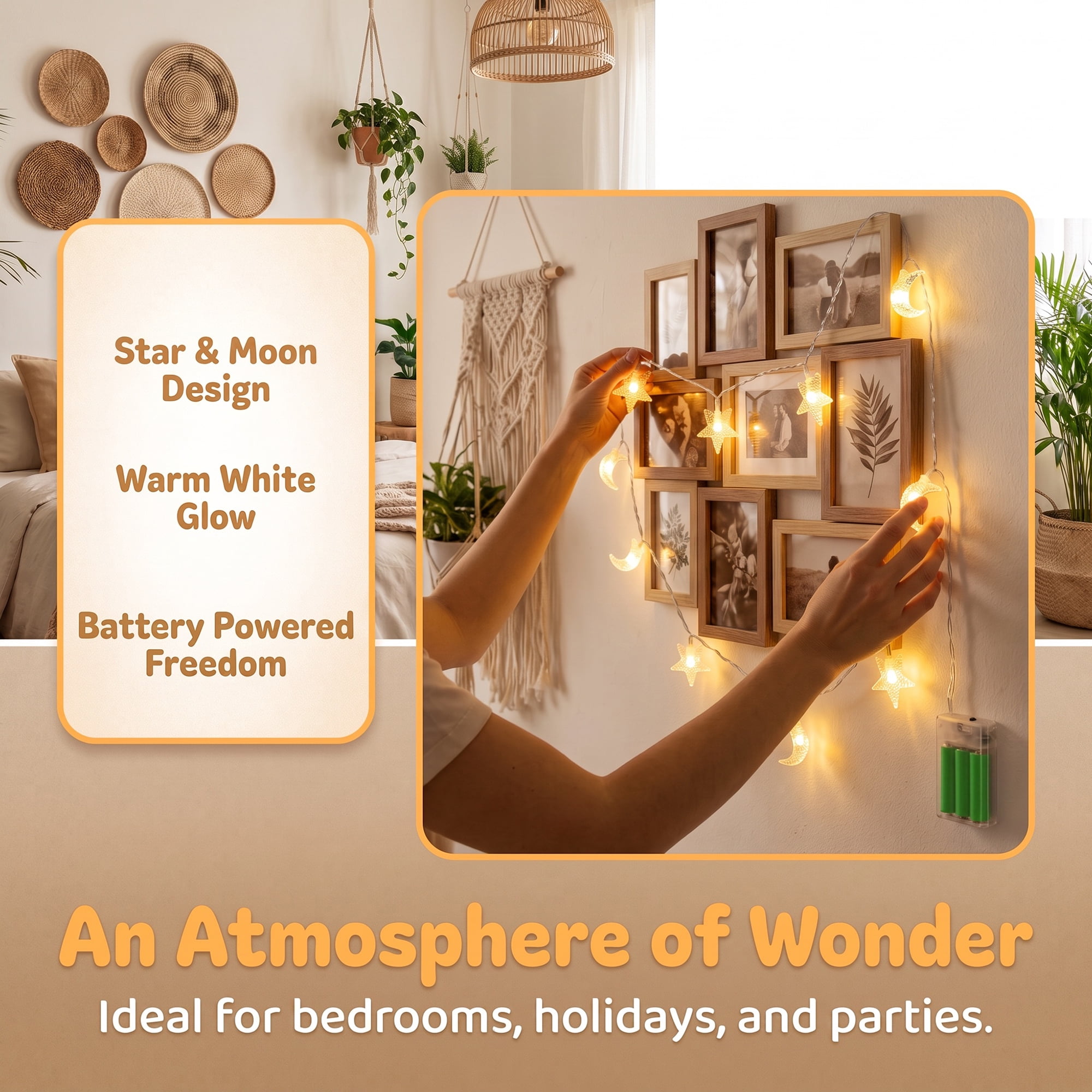Unique Bargains Star and Moon Fairy Light with Flexible Wire 9.8 ft Battery Operated