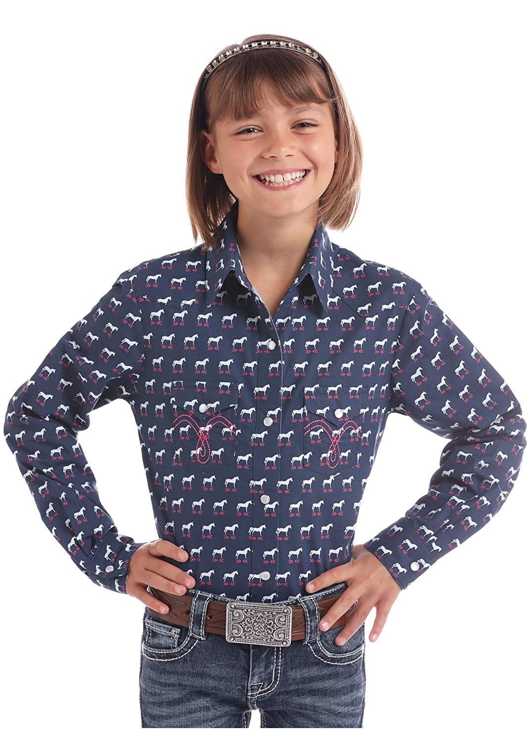 Panhandle Boys WSL Horse Print Shirt XL Navy - Walmart.com