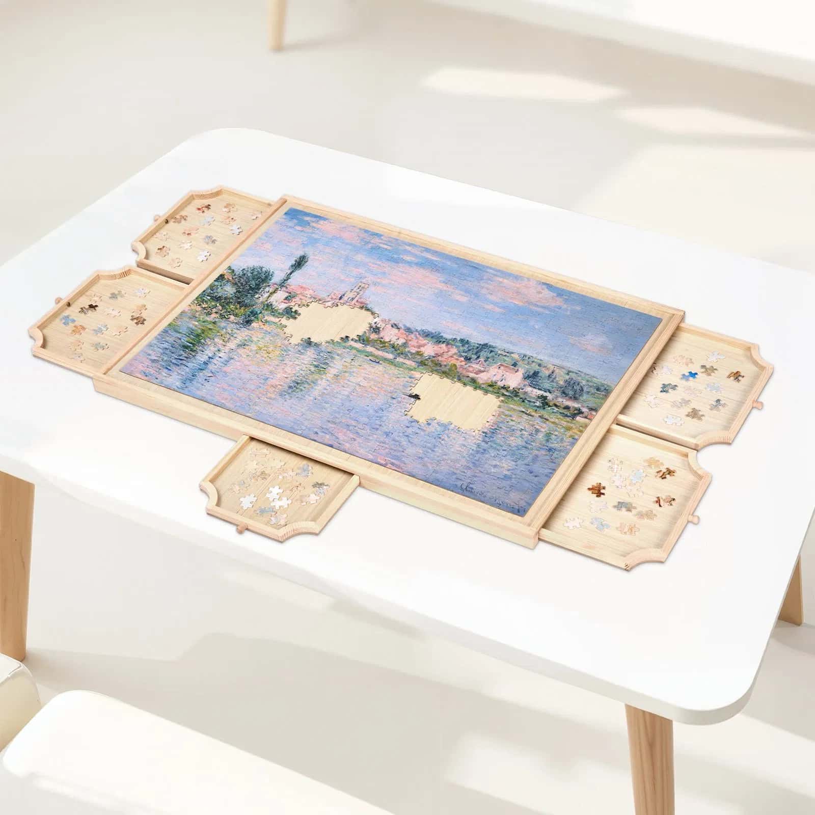 Planche De Puzzle Rotative 1500 Pièces Avec Tiroirs Et Couvercle - Plateau 88.9x68.6 Cm, ABS Léger, Rotation 360°
