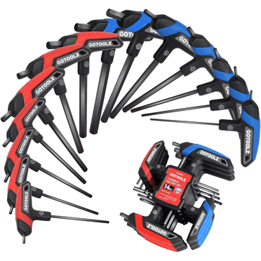 14-Piece T-Handle Hex Key Set, Metric&SAE, Long Arm Hex Keys, Portable Allen Wrenches Sets with Storage Rack for Basic Home Repair and Mechanics Maintenance