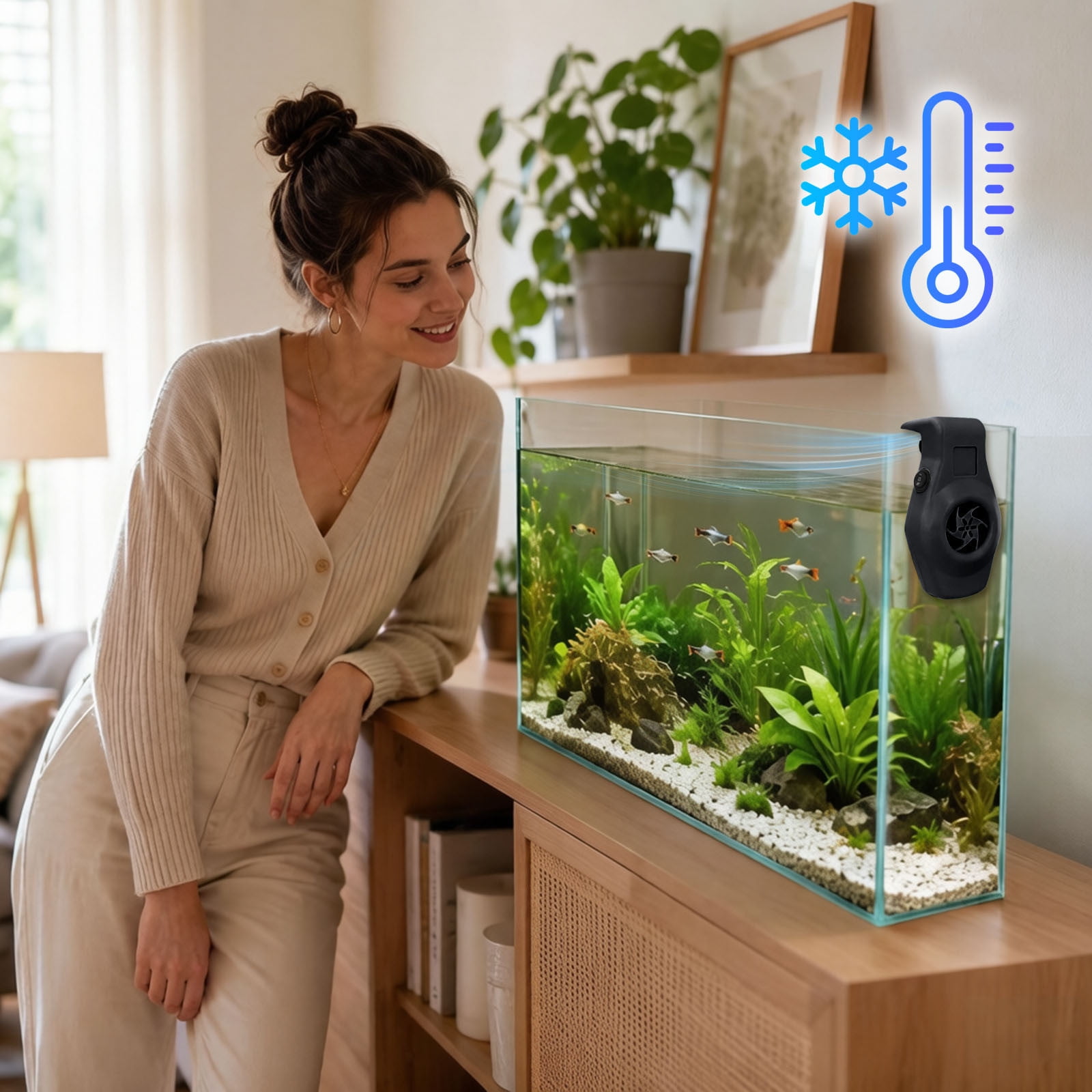 Aquarium Cooling Fan USB Two Speed Silent Cooler Fan with Adjustable Clamp Low Noise Water Temperature Reducer For Freshwater Saltwater Fish Tank Reptile Terrarium Summer Heat Dissipation