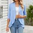 thumbnail image 5 of JGGSPWM Womens Dressy Casual Tops 3/4 Sleeve Shirts Open Front Cardigan Teen Girl Tunic Solid Ruffle Shrugs Cardigans Casual Elegant Outwear Sky Blue M, 5 of 8