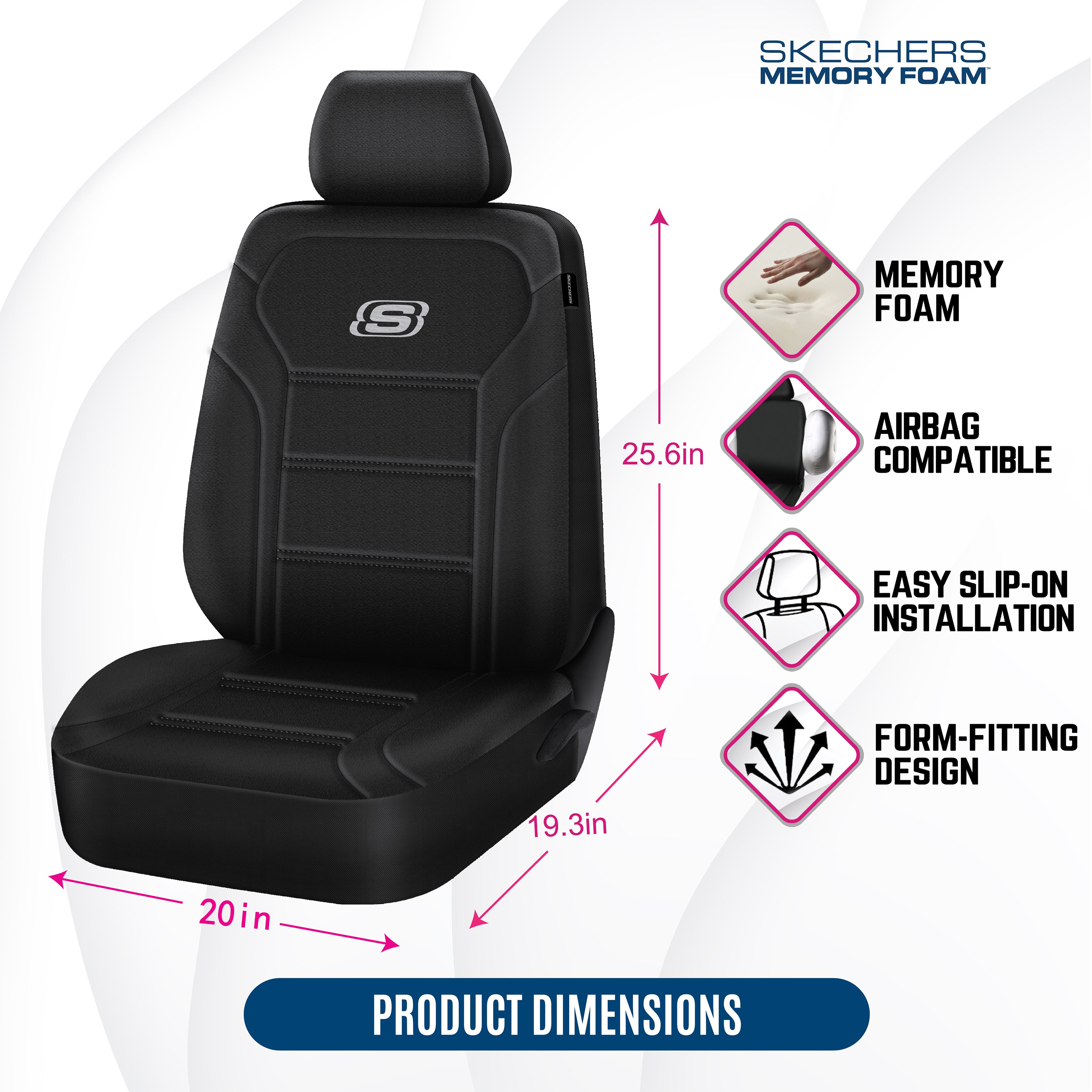 Skechers 22WMSK03 Seat Covers, Memory Foam Front Car Seat Cover Protector  Universal Fit Most Cars