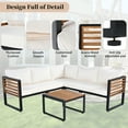 thumbnail image 5 of Harper & Bright Designs Outdoor Patio Conservation Set, Seating Set with Coffee Tables, Outdoor Sectional L-shaped Sofa with Metal and Wood Frame for Backyard Garden Balcony, Beige, 5 of 12