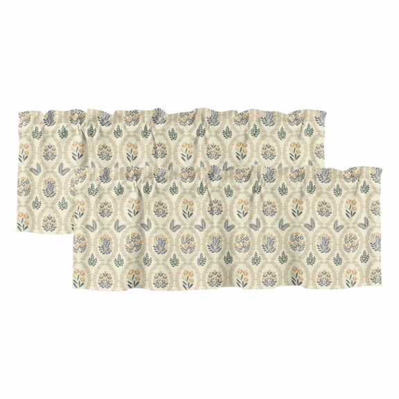 Yellow Flower Pattern Valances for Windows, Vintage Botanical Floral Simple Yellow Light Filtering Kitchen Curtains, Rod Pocket Window Valance Curtains for Living Room, 42" W x 18" L, 2 Panels