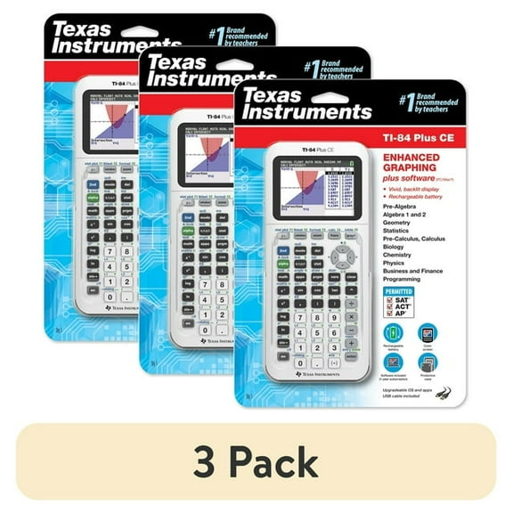 Pre-Owned (3 pack) Texas Instruments Bright White TI-84 Plus CE Graphing Calculator