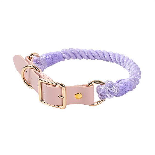 Pet Woven Cotton Rope Leather Large and Medium-Sized Dog Collar Gradient Color Collar Adjustable Size (Purple, S)