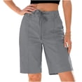 thumbnail image 2 of Women Drawstring Bermuda Shorts Dressy Casual High Waist Pleated Loose Comfortable Summer Daily Work Short Pants Gray XL, 2 of 7