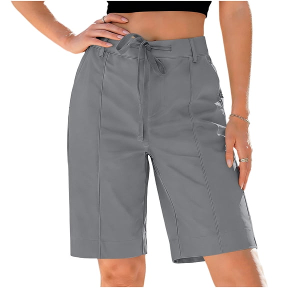 cocolona Womens Summer Casual Bermuda Shorts Elastic Waist Straight Wide Leg Vacation Beach Shorts with Pocket