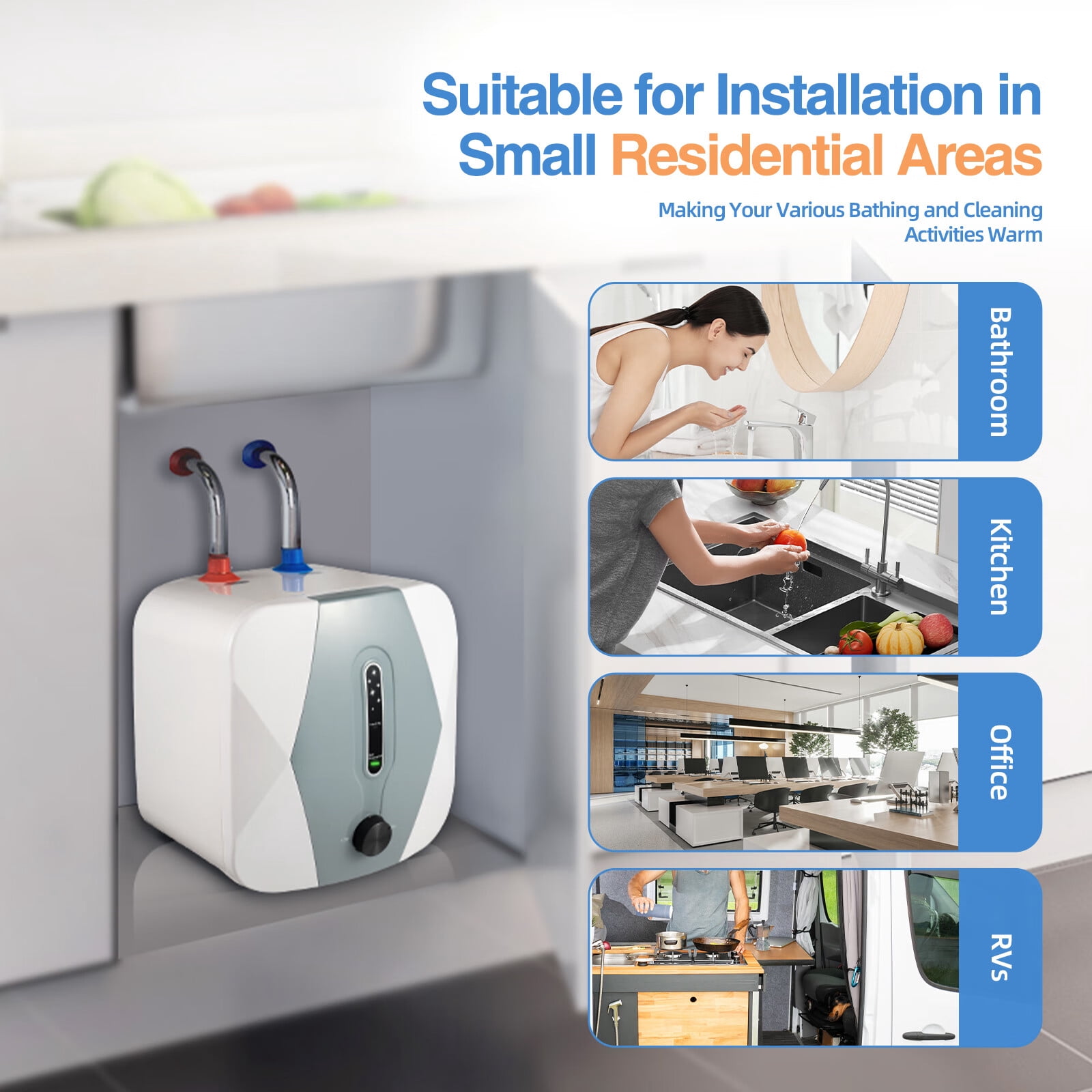 Anqidi 1500W 8L Electric Water Heater Under Sink Instant Hot Water Heater 2.1 Gallon Mini Small Water Tank Boiler IPX4 Waterproof Kitchen Bathroom Shower Heating Tank 110V