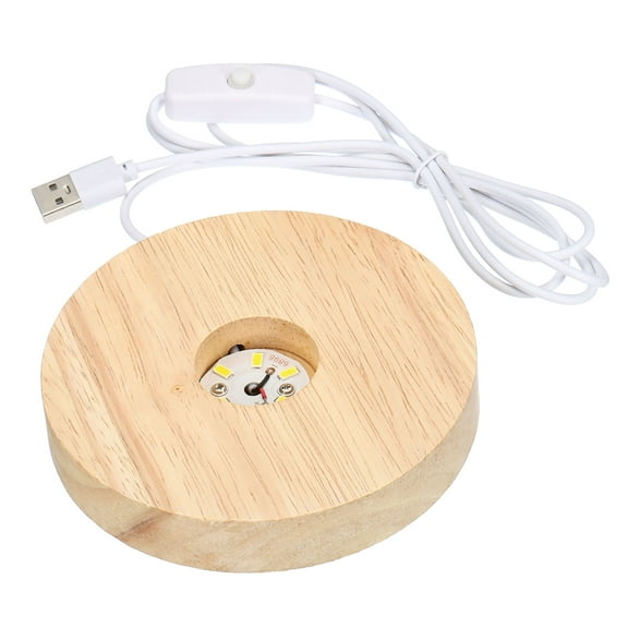 Uxcell Round Wooden 4.72" Warm White Display Base Stand LED Light Wood Color