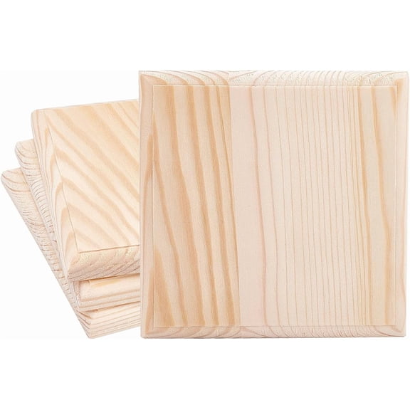 4pcs 4.7" Squares Unfinished Wooden Base Natural Pine Wood Plaque for DIY Craft Projects Engraving Carving Home Decorations